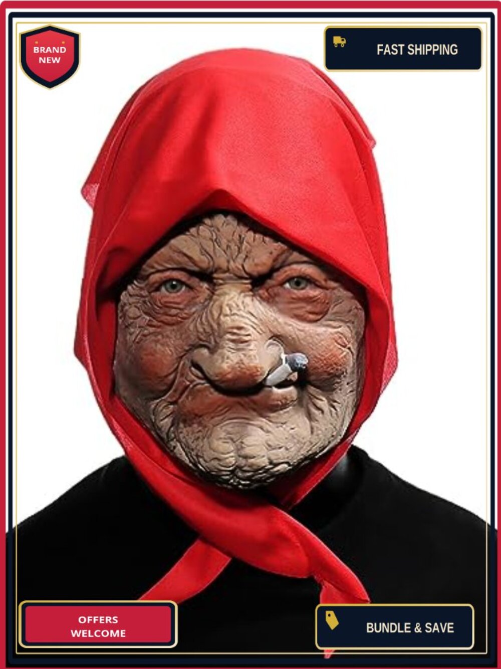 Realistic Granny Latex Mask Full Face Costume Accessory with Head Scarf